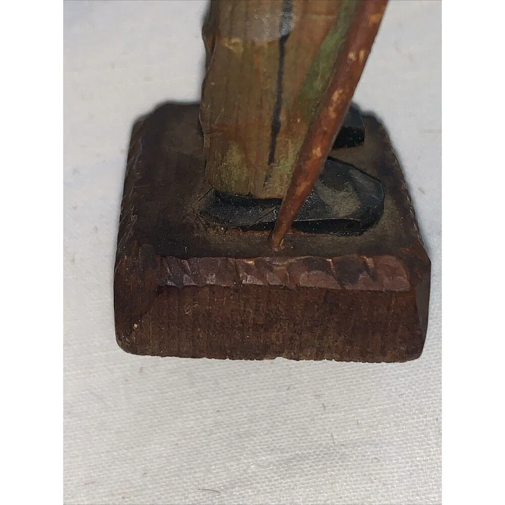 Vintage Hand Carved Wooden Man FolkArt Villager Figurine Top Hat Cane ANRI Style